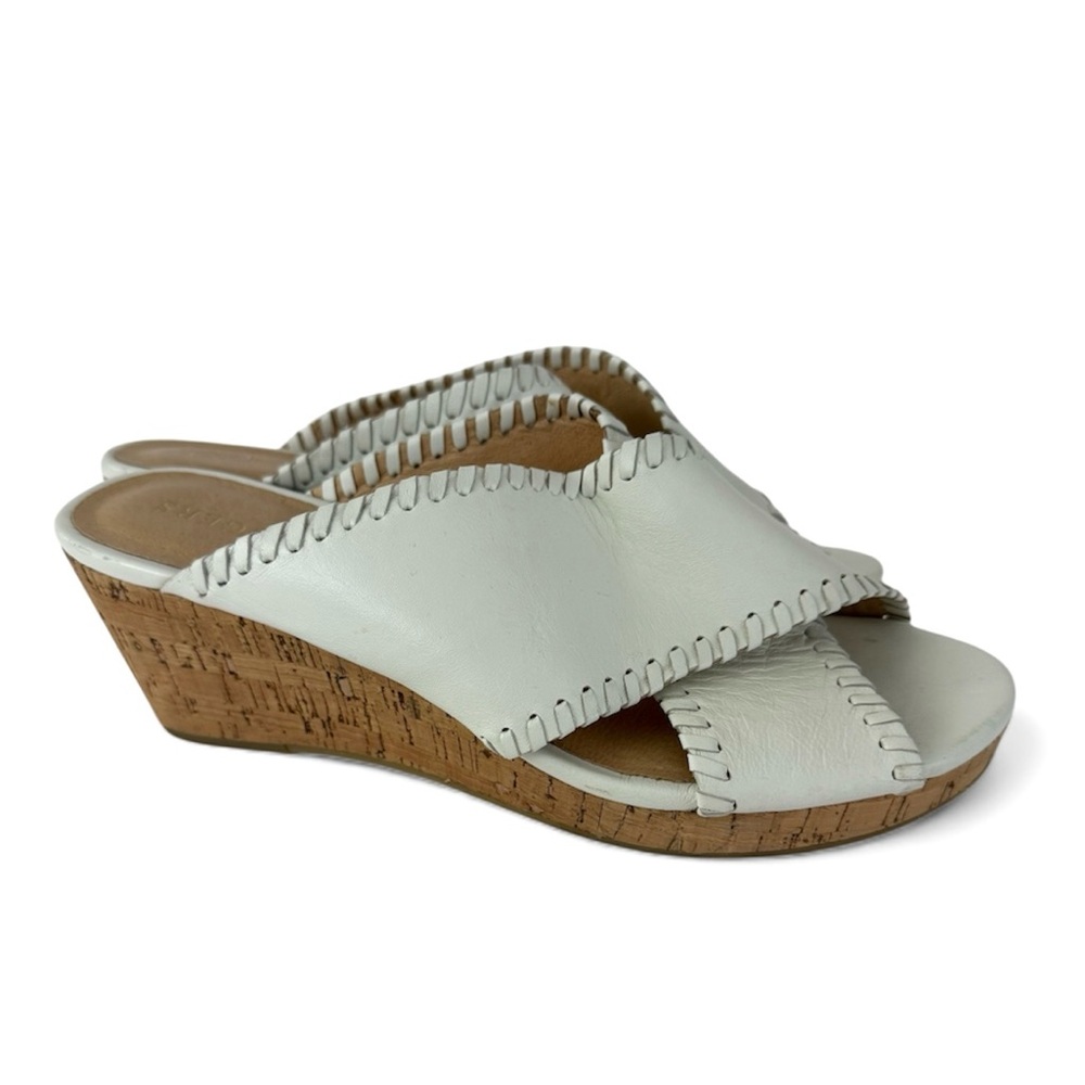 Jack Rodgers Womens White Leather Criss Cross Slip On Wedge Sandal Shoes Size 9